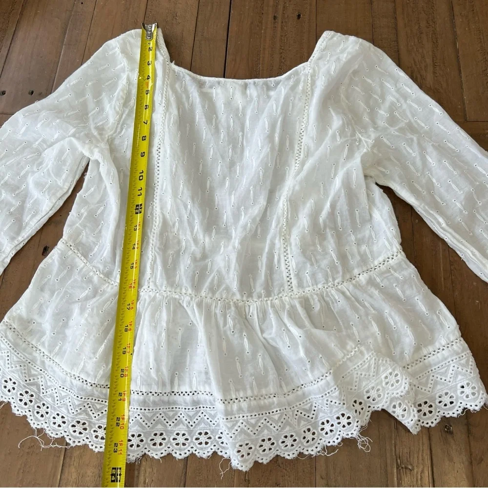 ANTHROPOLOGIE Meadow Rue Embroidered Eyelet Peplum Top Women’s 10 Feminine